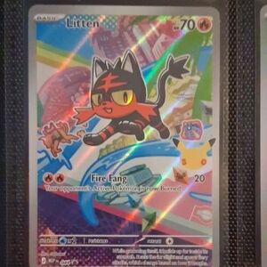 Pokemon Litten Trading Card - Red, Black, Yellow, Blue Holo